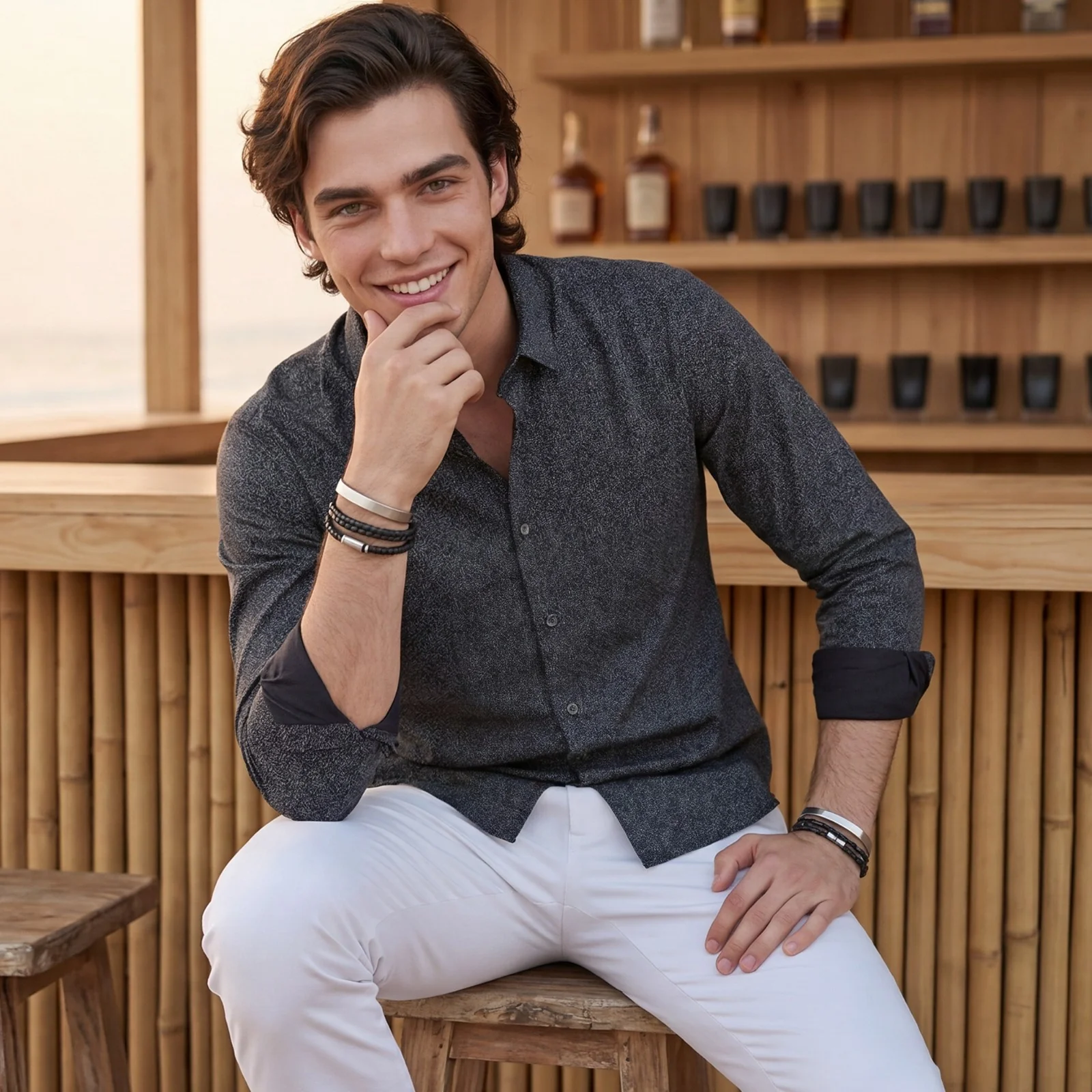 Men's Black Printed Slim Fit Shirts - Image 2