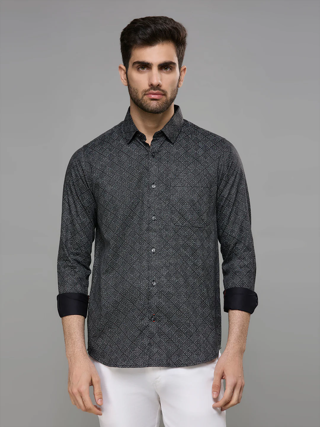 Men's Black Printed Slim Fit Shirts - Image 3