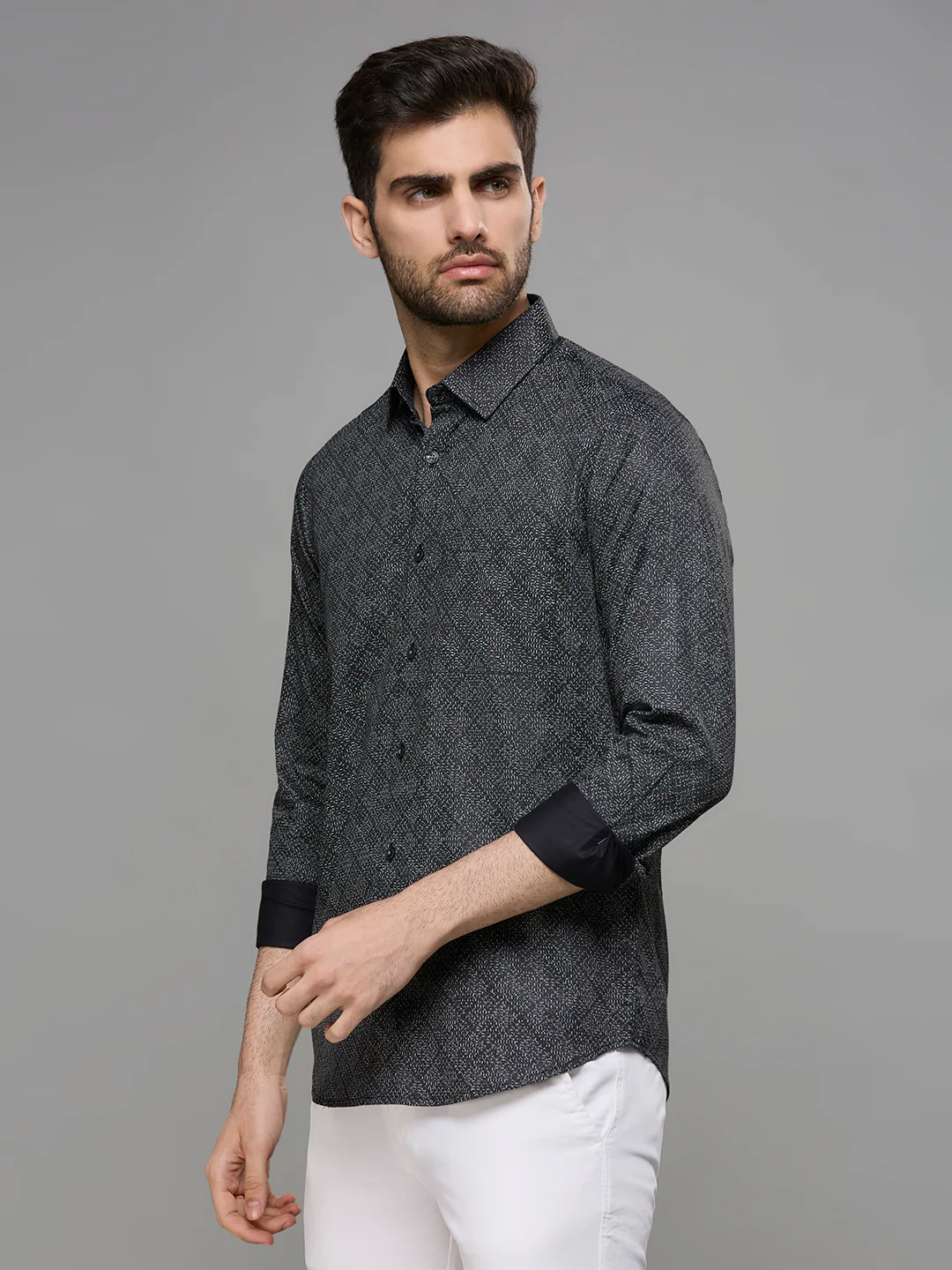 Men's Black Printed Slim Fit Shirts - Image 4
