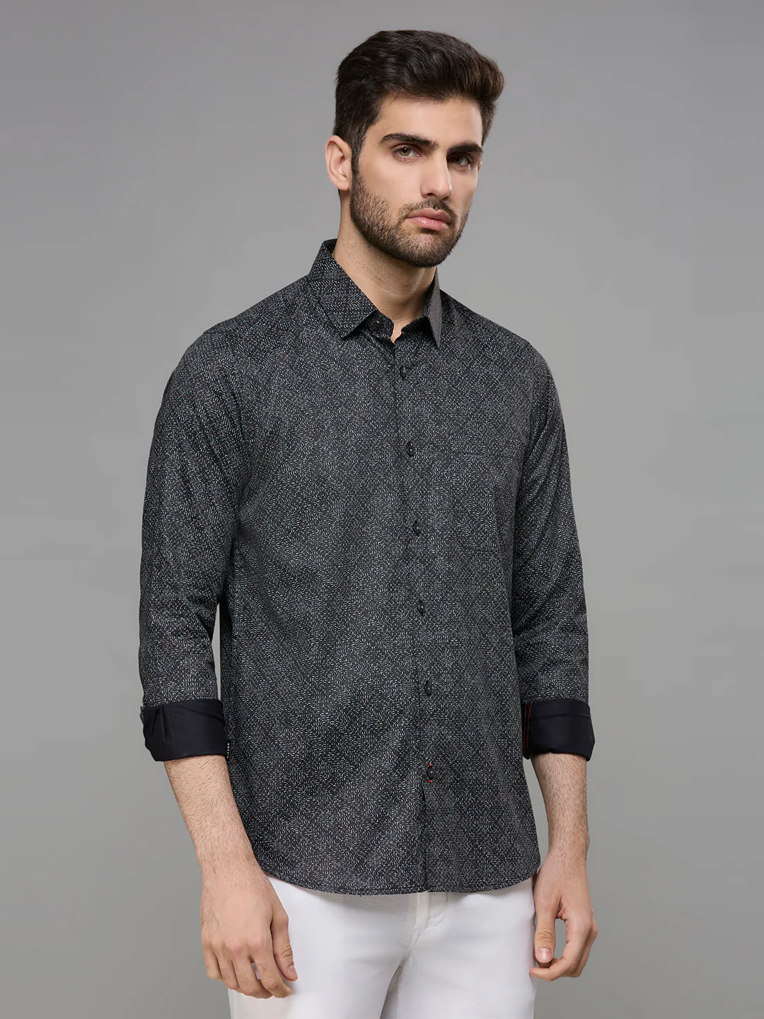 Men's Black Printed Slim Fit Shirts - Image 5