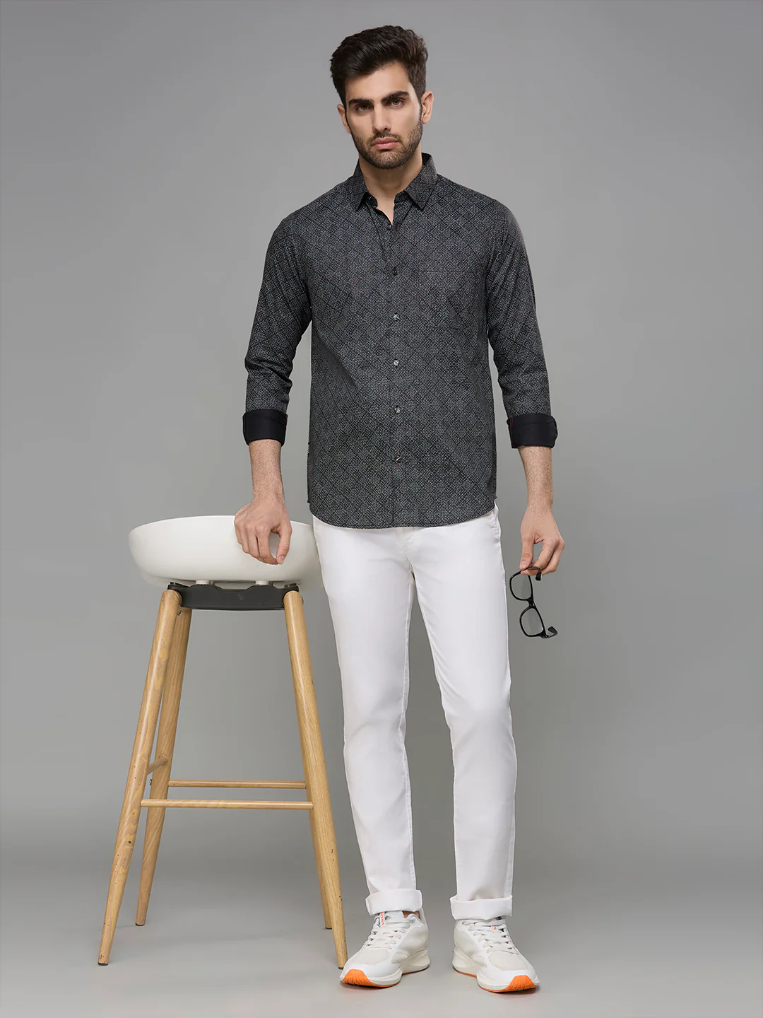 Men's Black Printed Slim Fit Shirts - Image 8