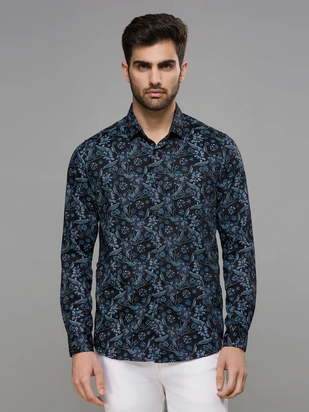 Men's Black Printed Slim Fit Shirts - Image 3