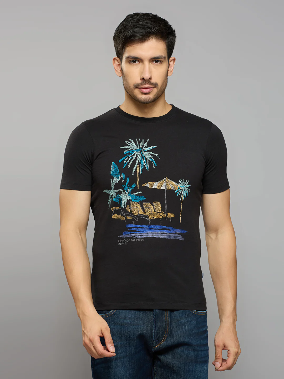 Men's Black Printed Slim Fit T-Shirts
