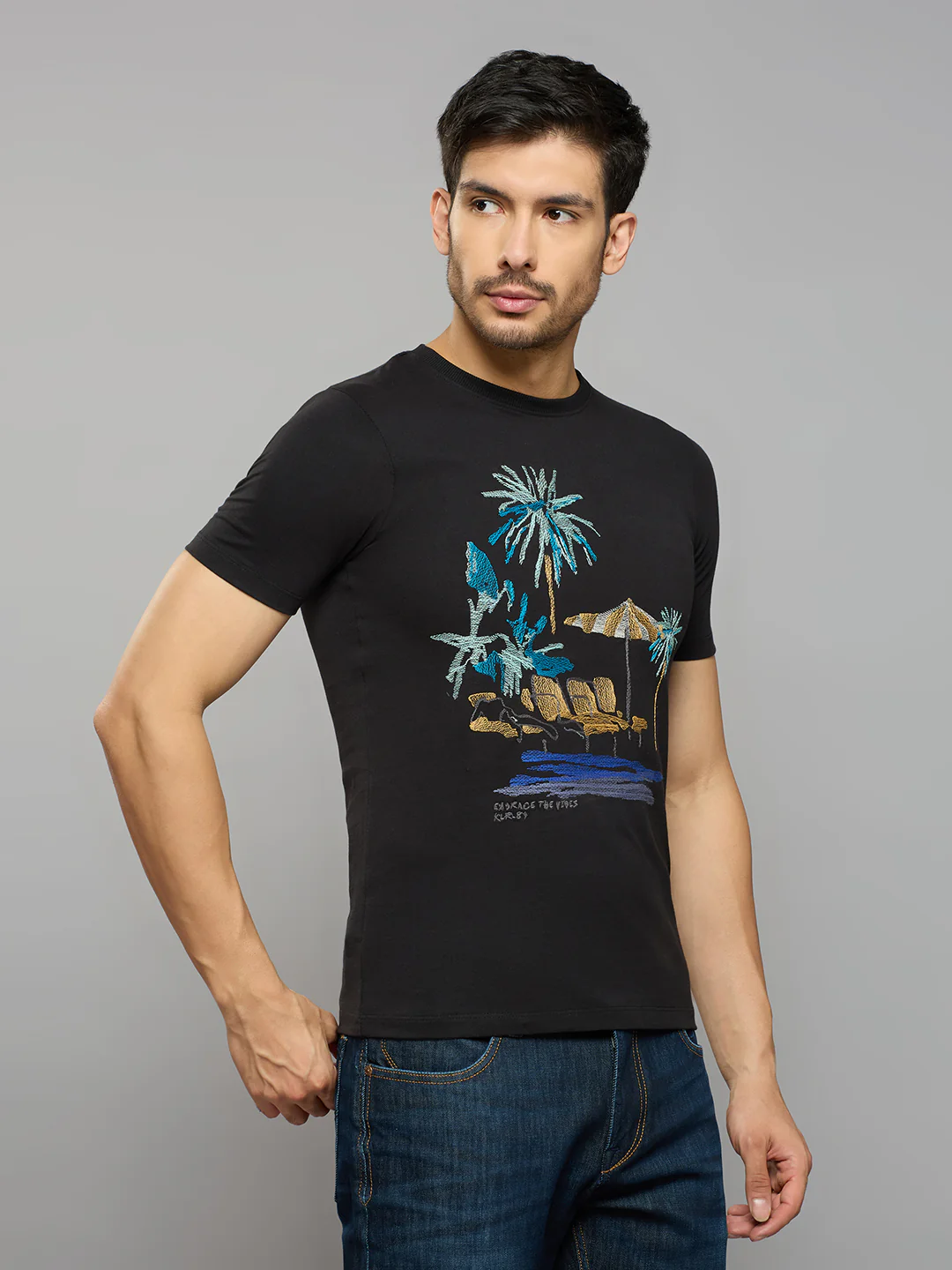Men's Black Printed Slim Fit T-Shirts - Image 3