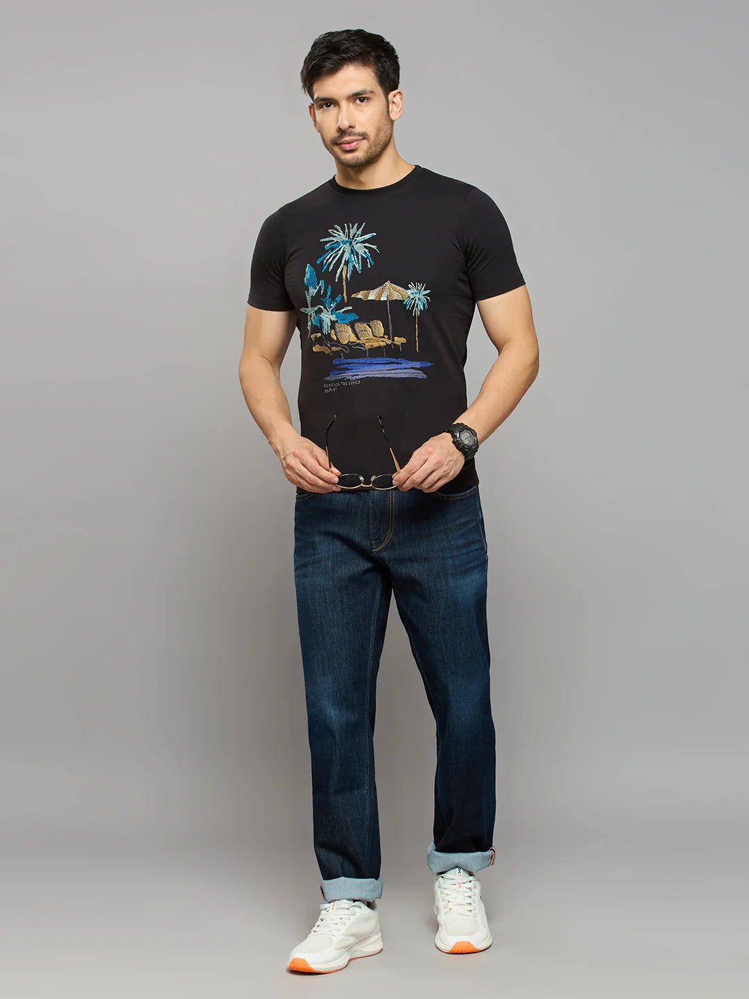 Men's Black Printed Slim Fit T-Shirts - Image 6
