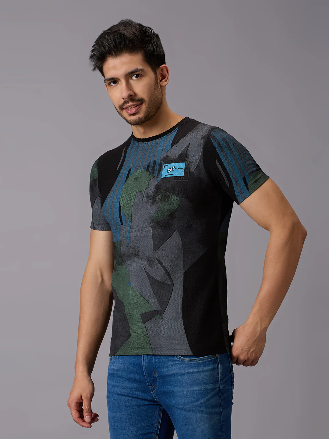 Men's Black Printed Slim Fit T-Shirts - Image 2