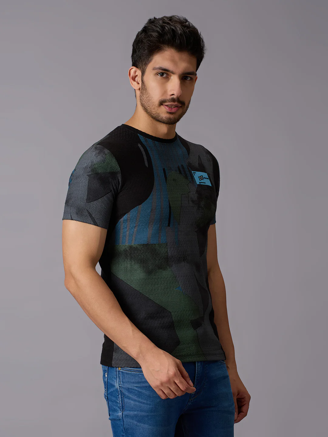 Men's Black Printed Slim Fit T-Shirts - Image 3
