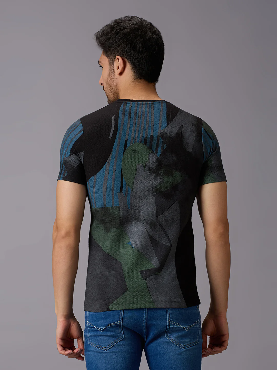 Men's Black Printed Slim Fit T-Shirts - Image 4