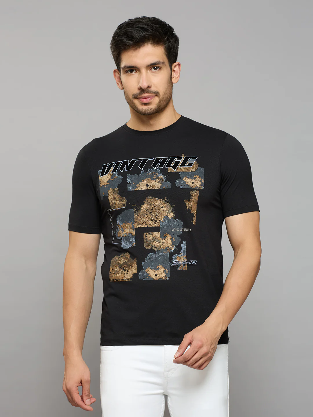 Men's Black Printed Slim Fit T-Shirts
