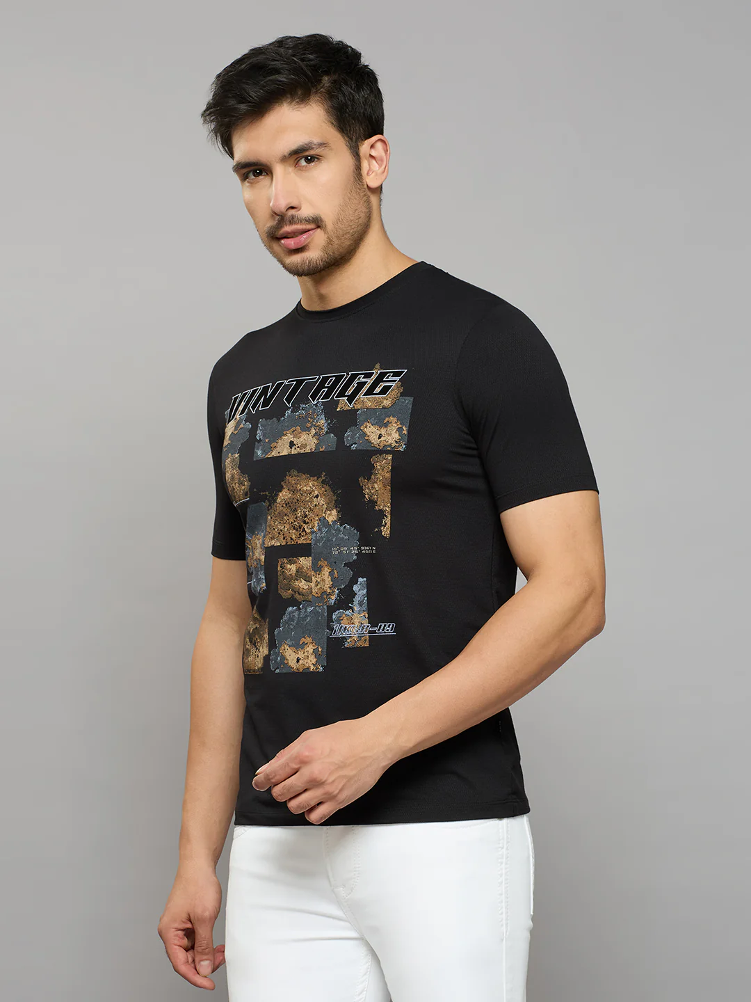 Men's Black Printed Slim Fit T-Shirts - Image 2