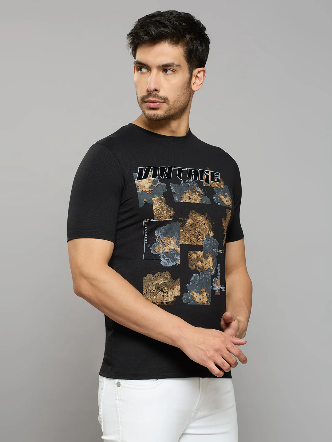 Men's Black Printed Slim Fit T-Shirts - Image 3