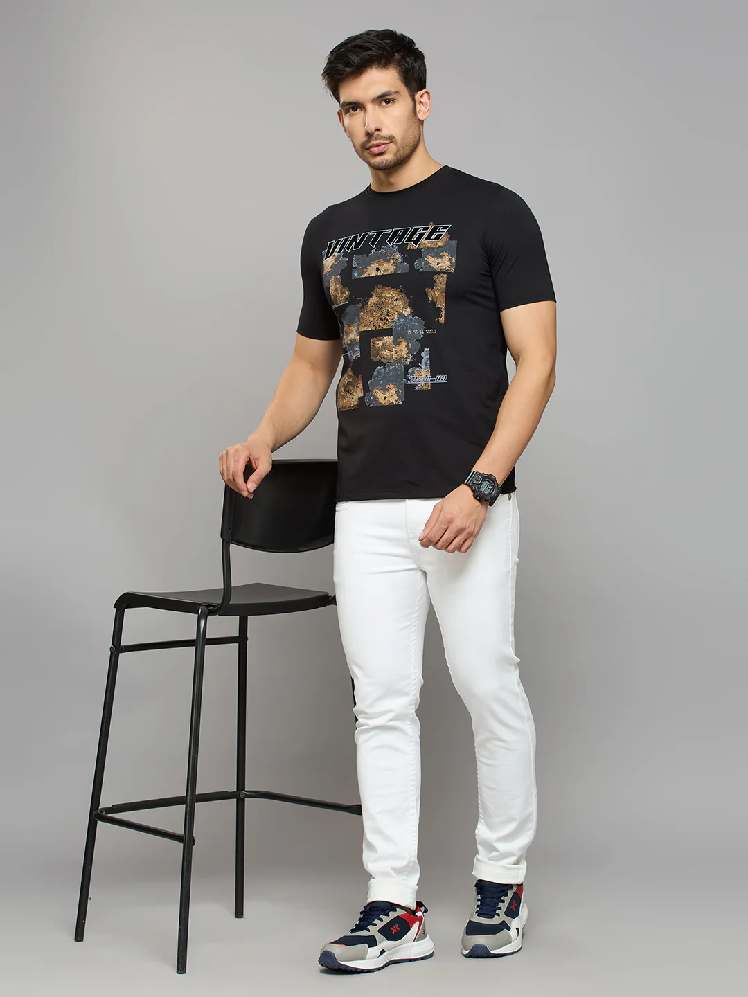 Men's Black Printed Slim Fit T-Shirts - Image 6