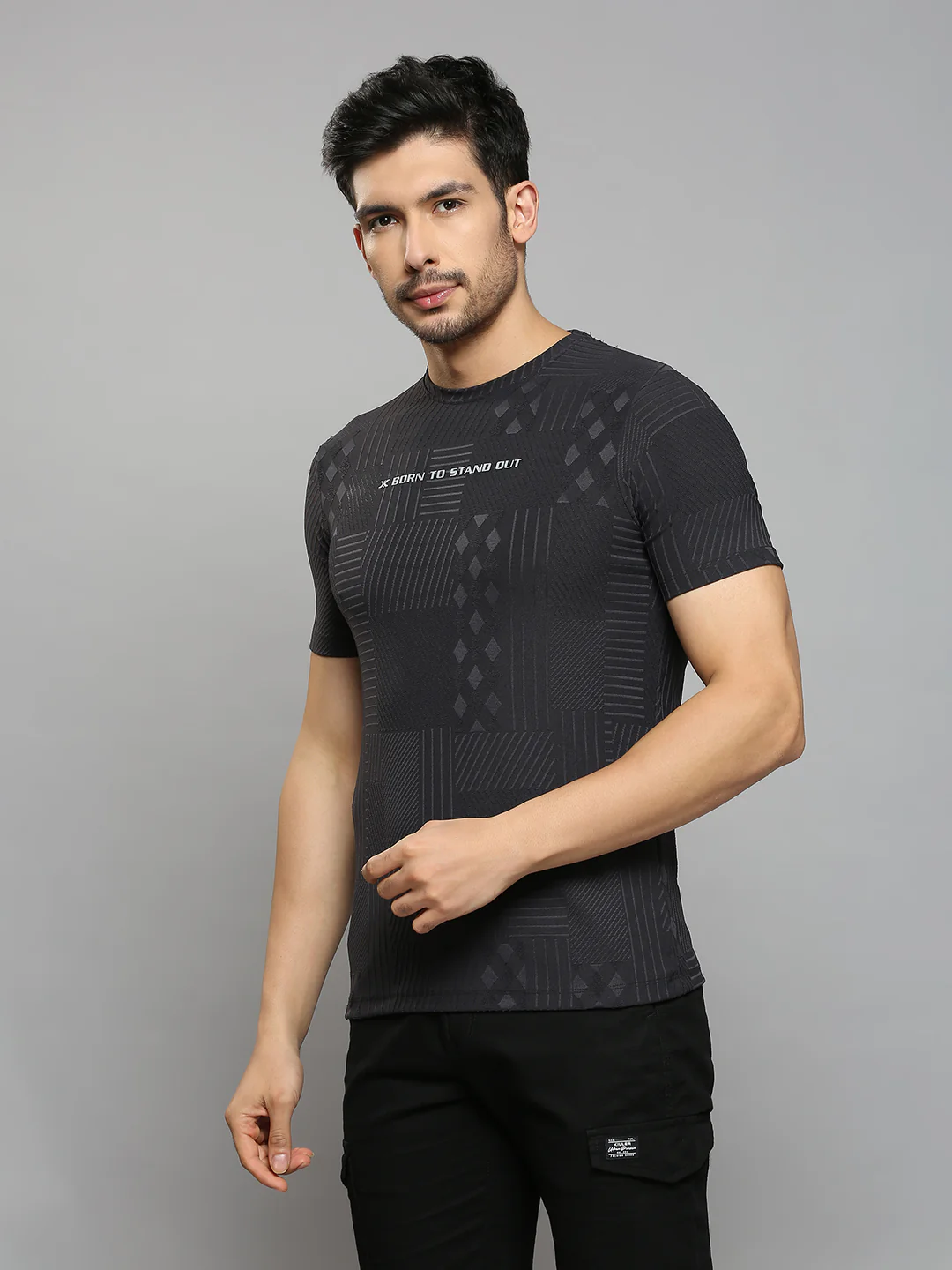 Men's Black Printed Slim Fit T-Shirts - Image 2