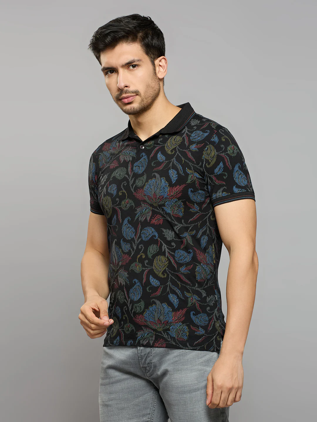 Men's Black Printed Slim Fit T-Shirts - Image 2