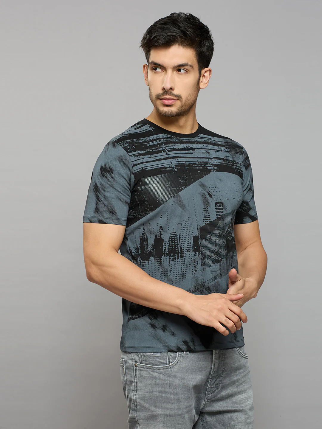 Men's Black Printed Slim Fit T-Shirts - Image 3