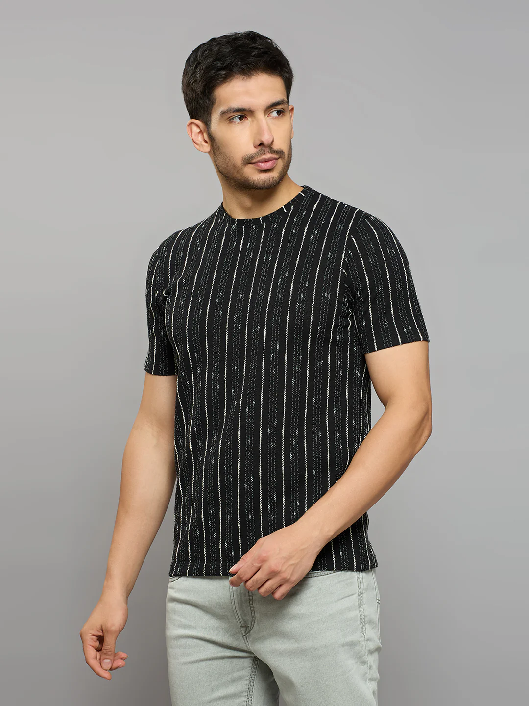 Men's Black Printed Slim Fit T-Shirts - Image 2