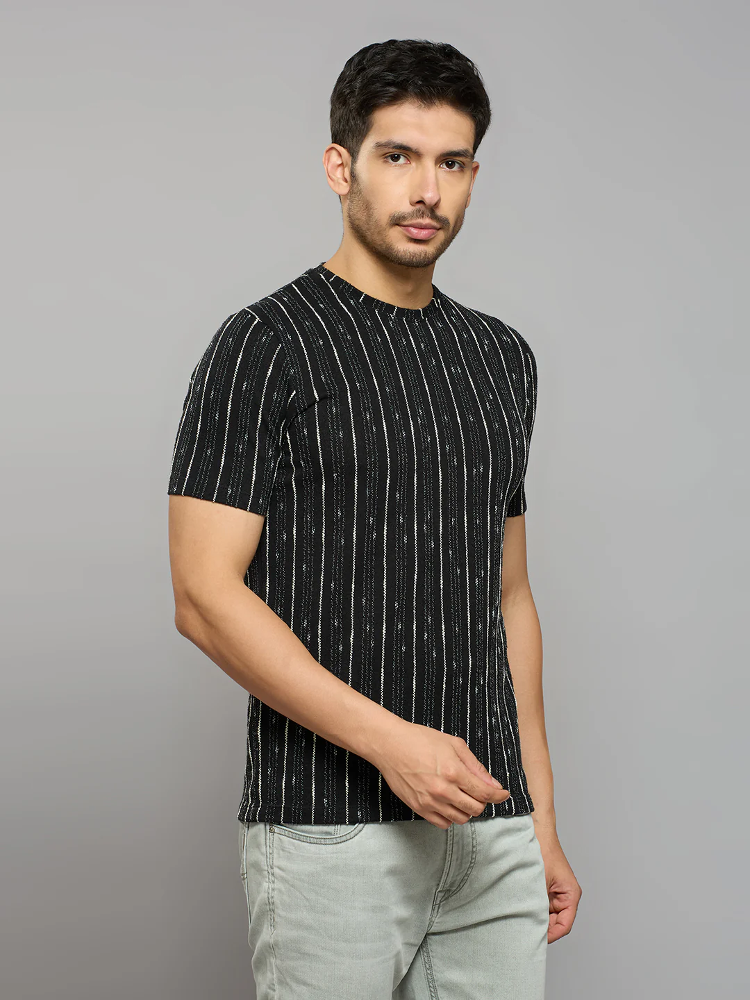 Men's Black Printed Slim Fit T-Shirts - Image 3