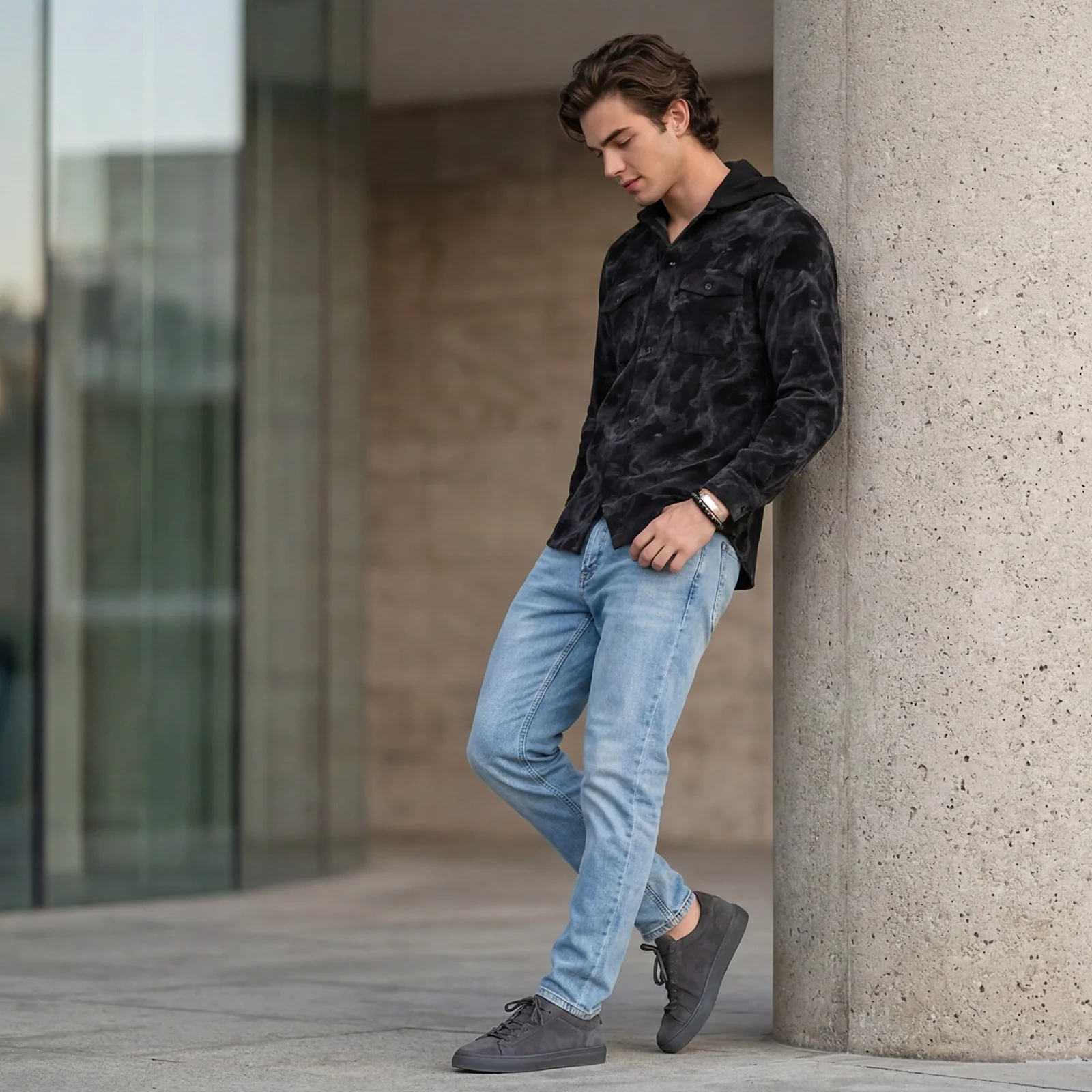 Men's Black Printed Straight Fit Shirts