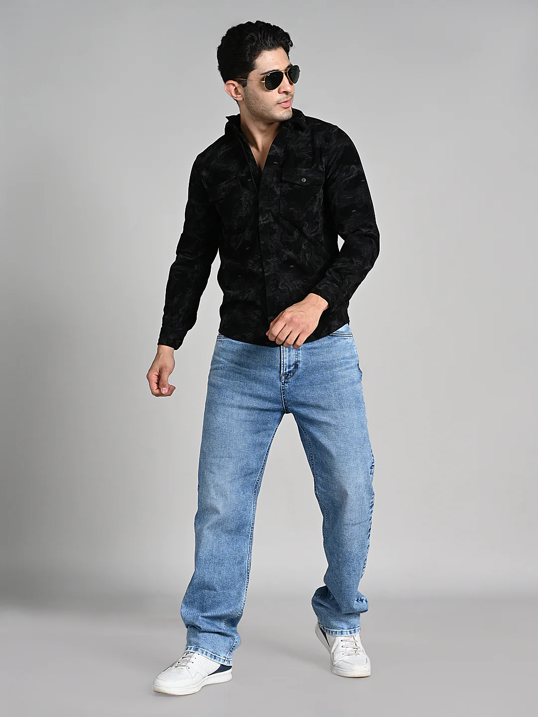 Men's Black Printed Straight Fit Shirts - Image 3