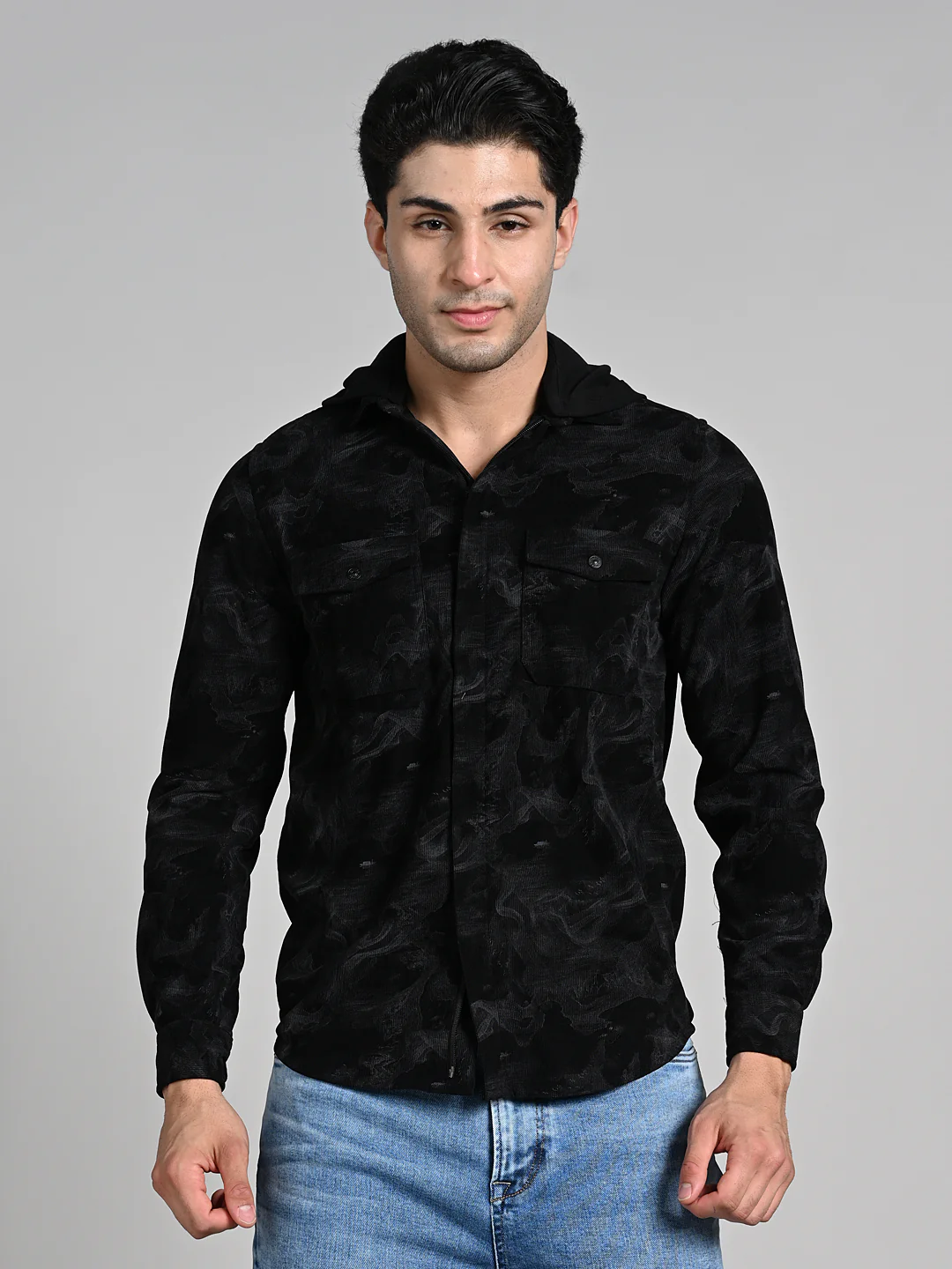 Men's Black Printed Straight Fit Shirts - Image 4