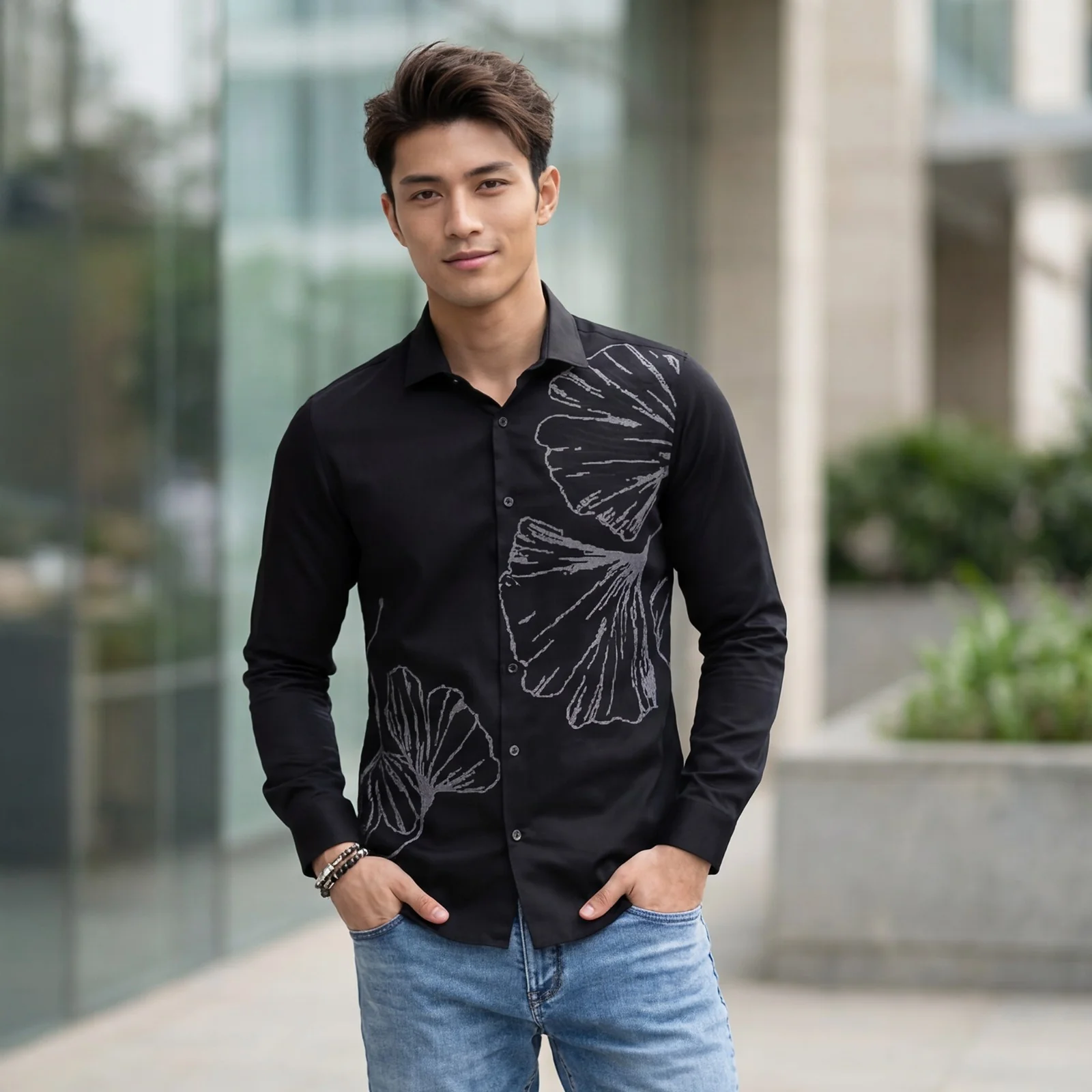 Men's Black Solid Slim Fit Shirts - Image 2
