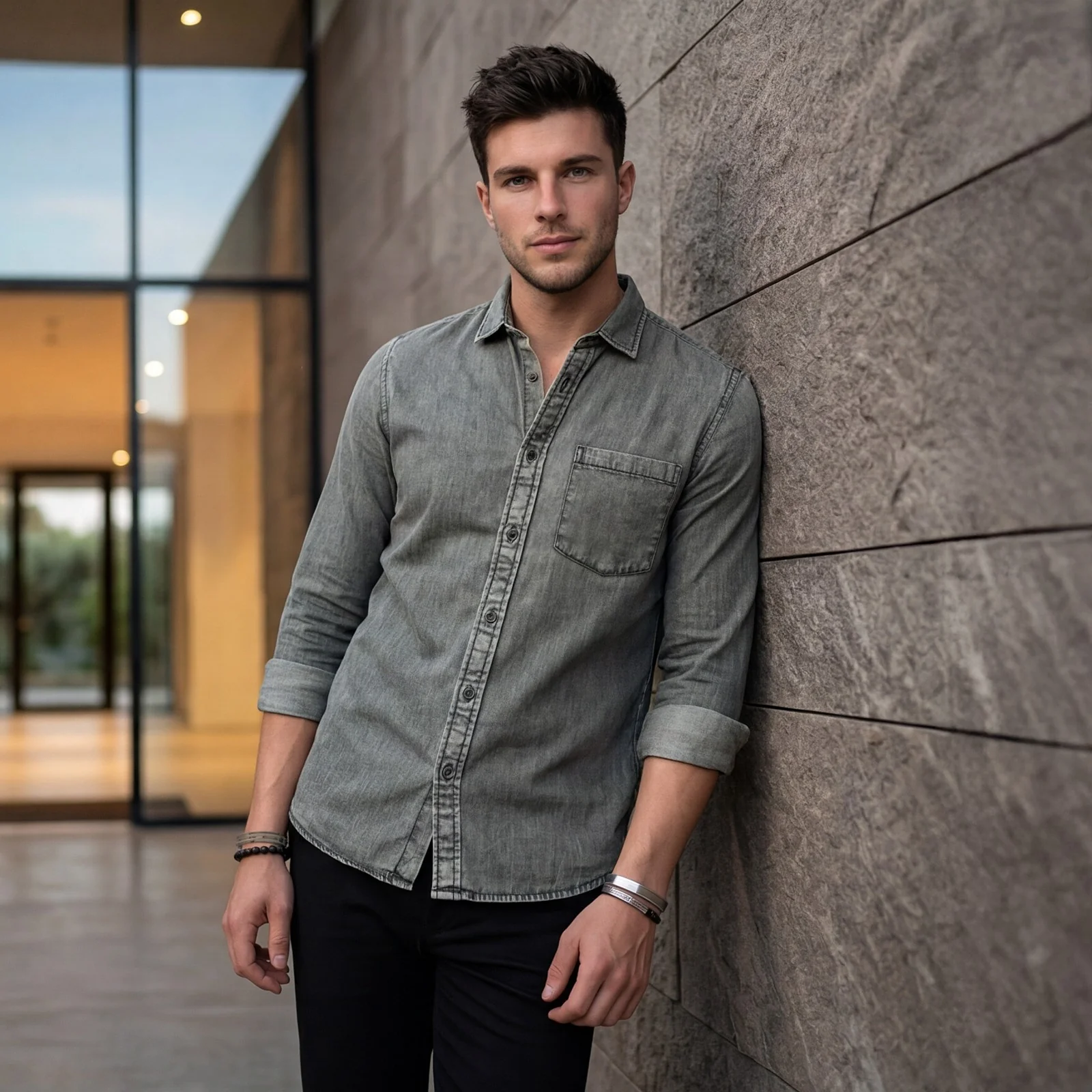 Men's Black Solid Slim Fit Shirts - Image 2