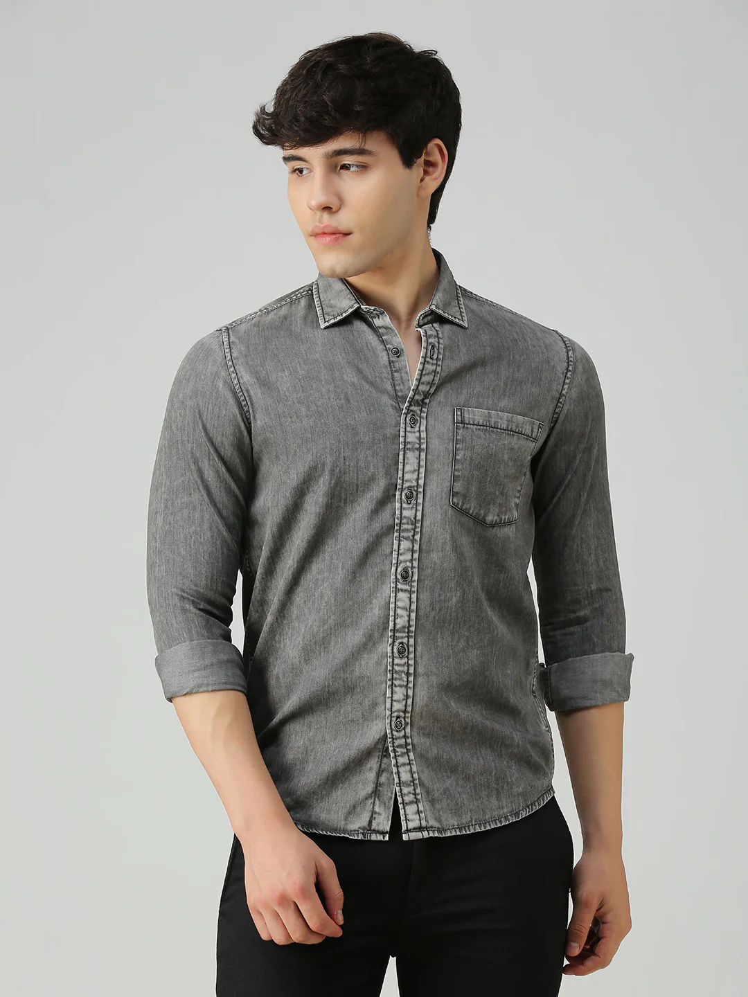 Men's Black Solid Slim Fit Shirts - Image 3