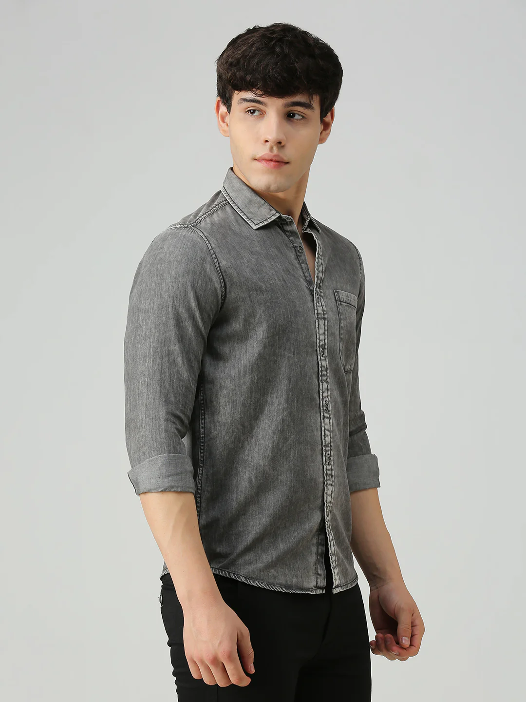 Men's Black Solid Slim Fit Shirts - Image 5