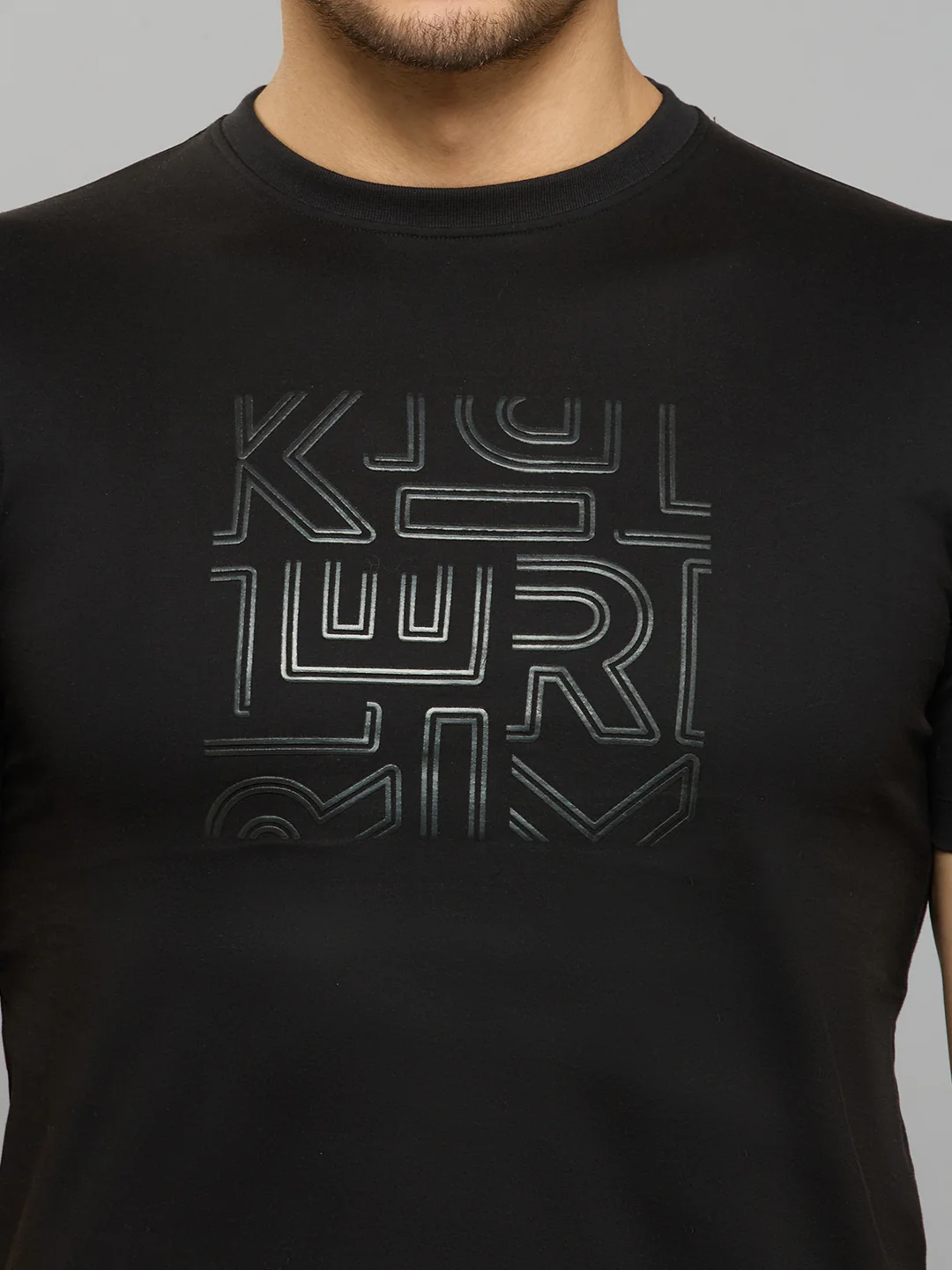 Men's Black Solid Slim Fit T-Shirts - Image 5