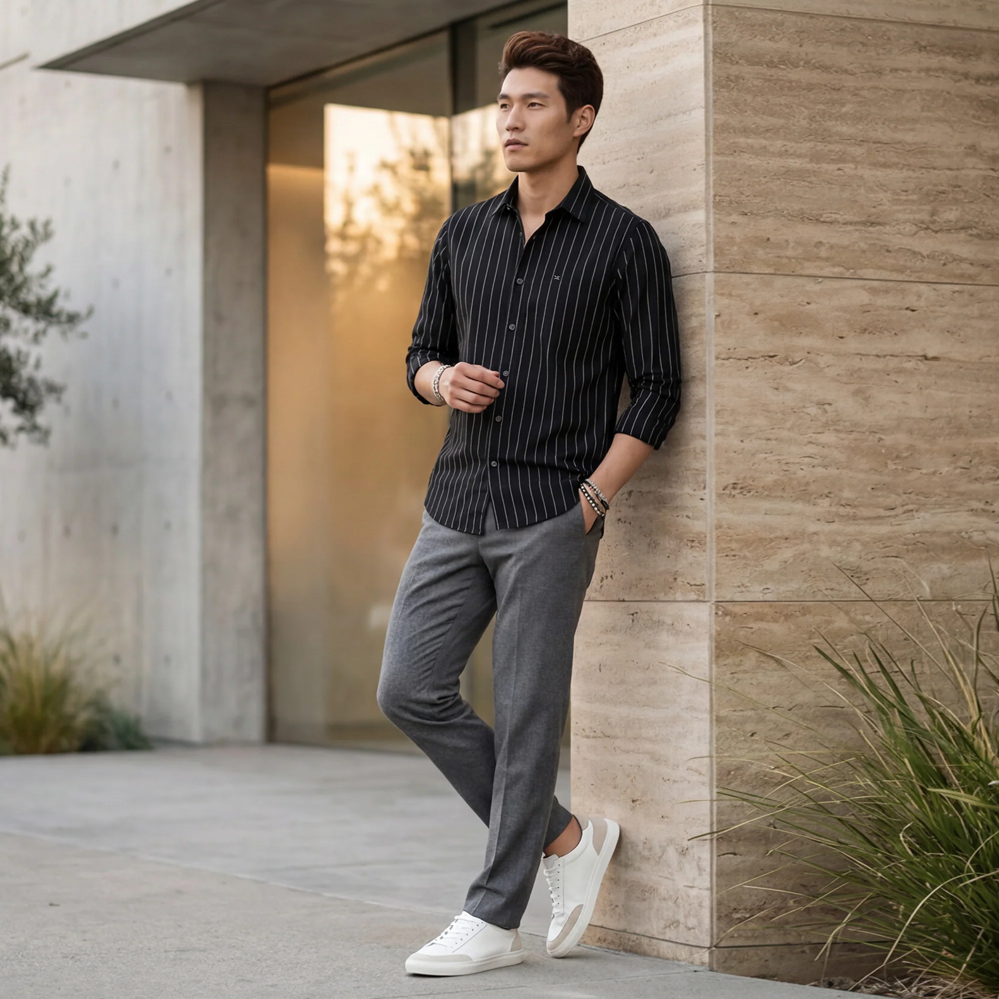 Men's Black Stripe Slim Fit Shirts