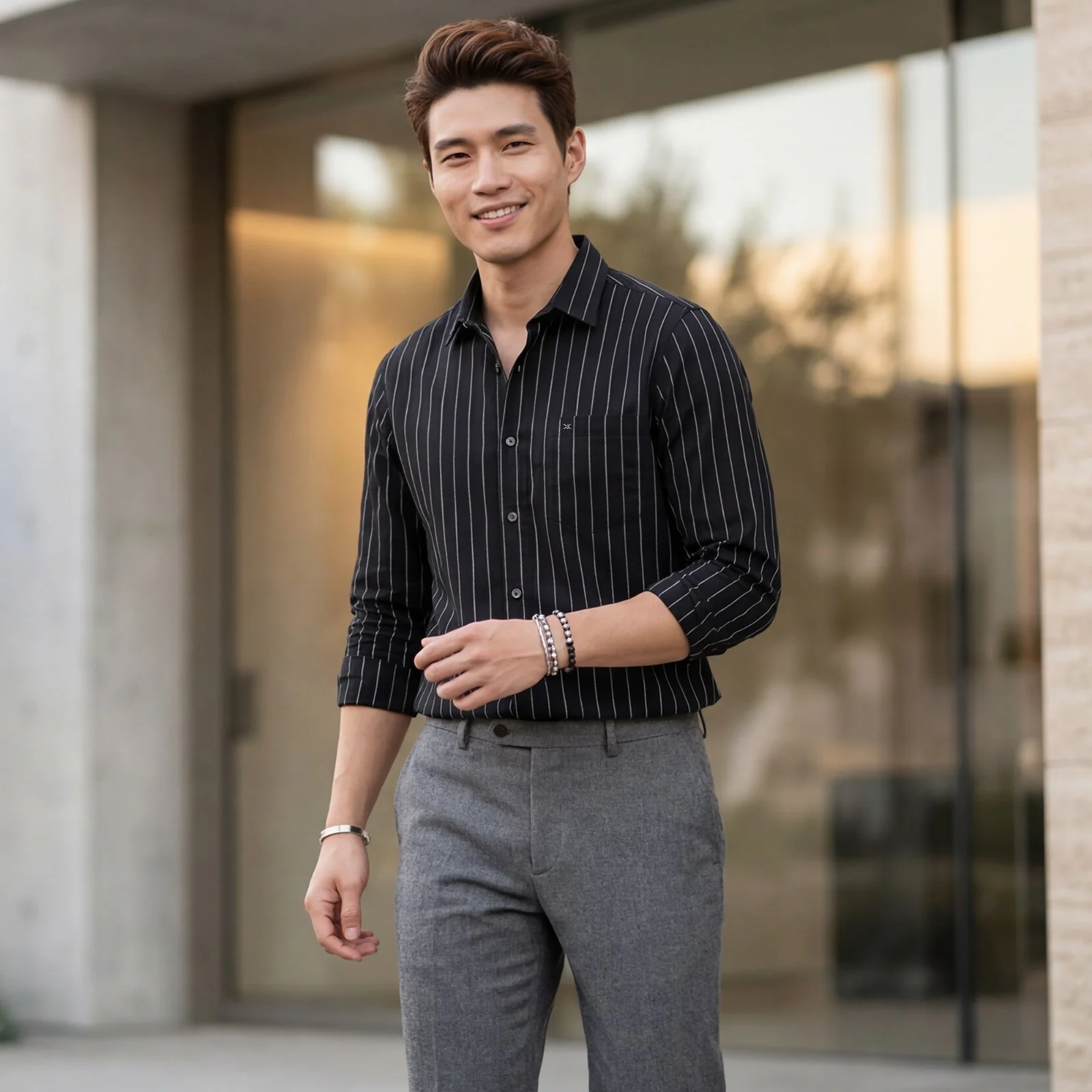 Men's Black Stripe Slim Fit Shirts - Image 2