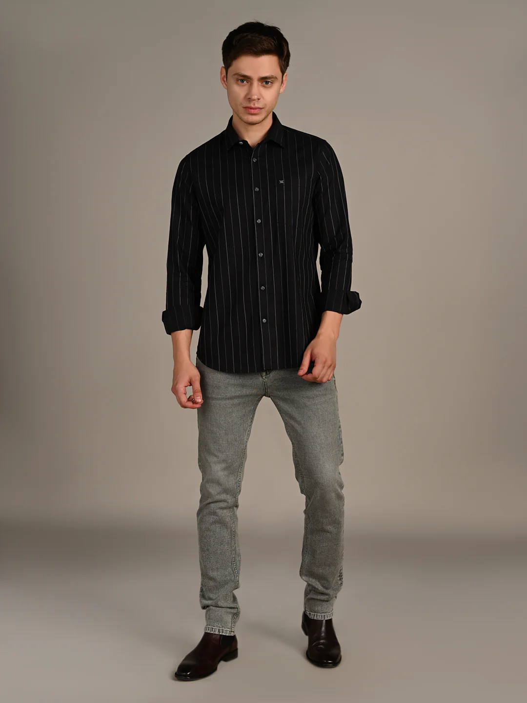 Men's Black Stripe Slim Fit Shirts - Image 3