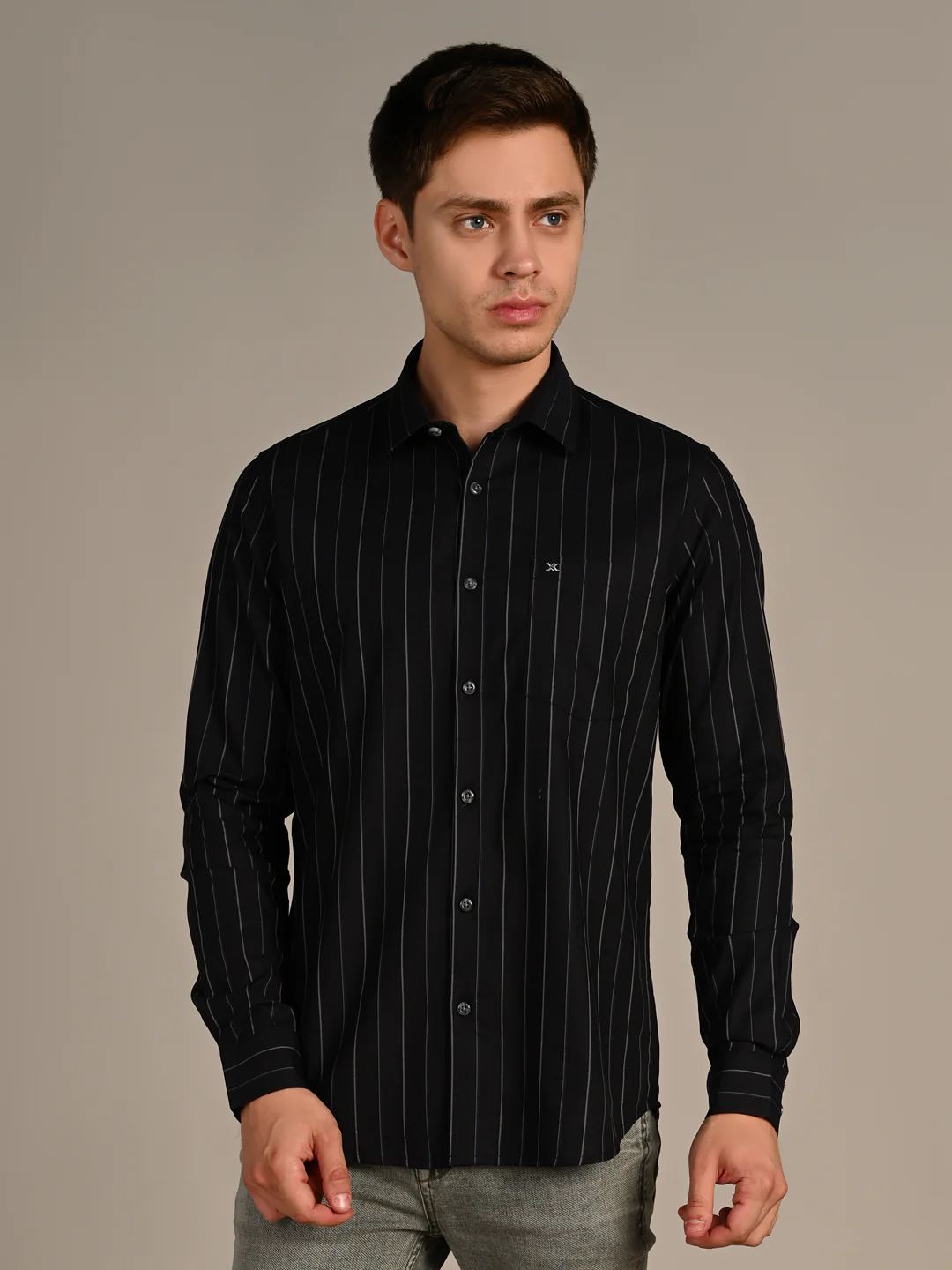 Men's Black Stripe Slim Fit Shirts - Image 4