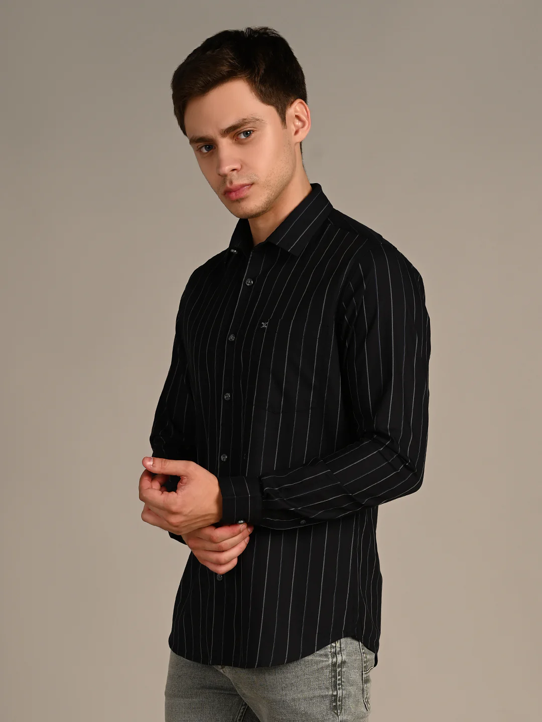 Men's Black Stripe Slim Fit Shirts - Image 5