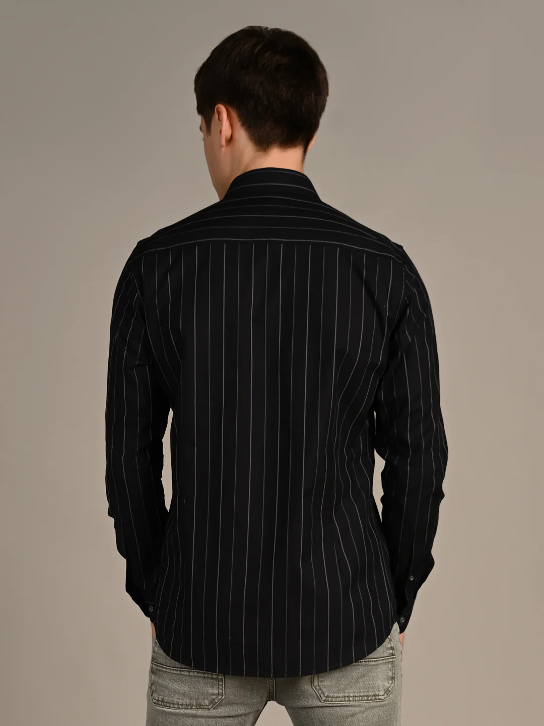 Men's Black Stripe Slim Fit Shirts - Image 7