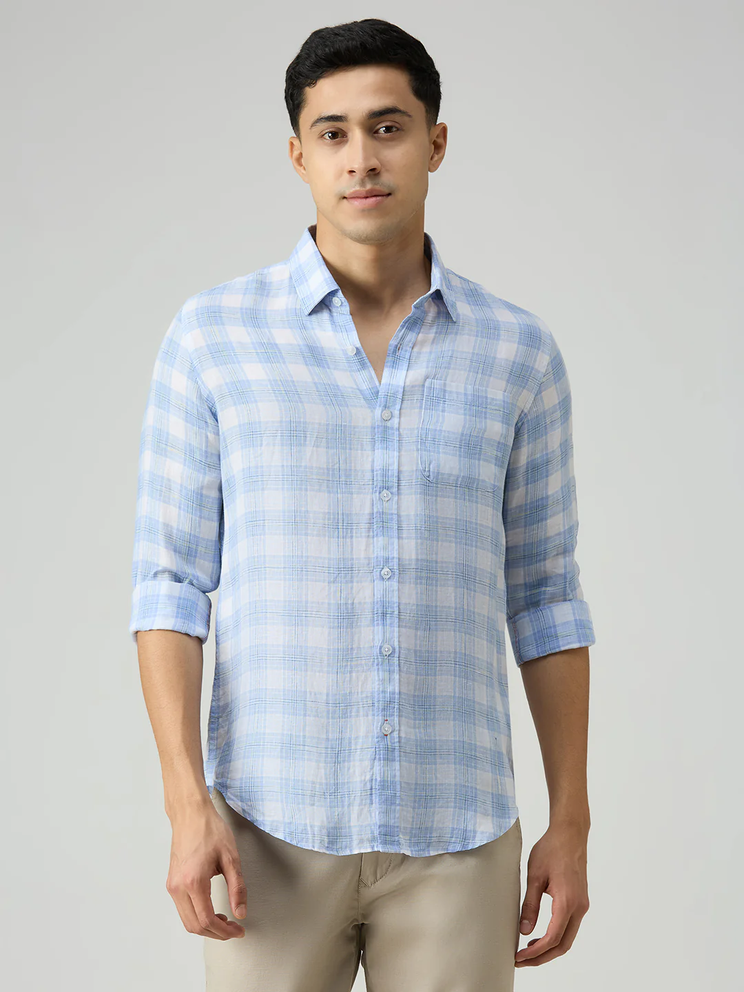 Men's Blue Checks Slim Fit Shirts - Image 3