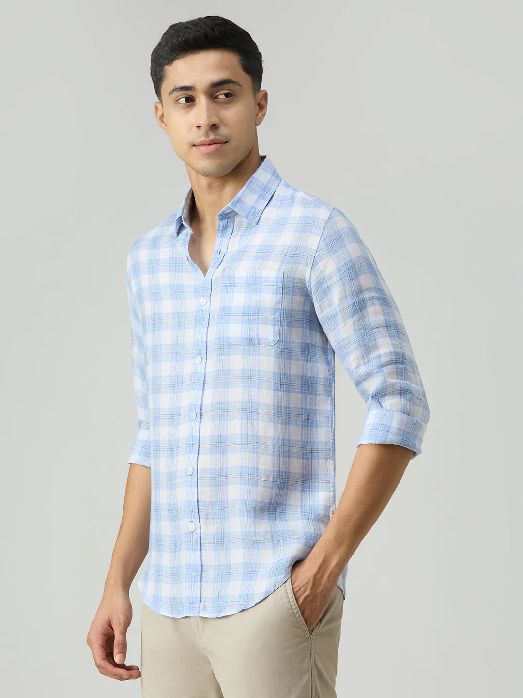 Men's Blue Checks Slim Fit Shirts - Image 4