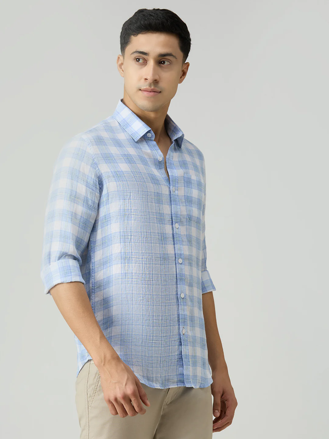 Men's Blue Checks Slim Fit Shirts - Image 5