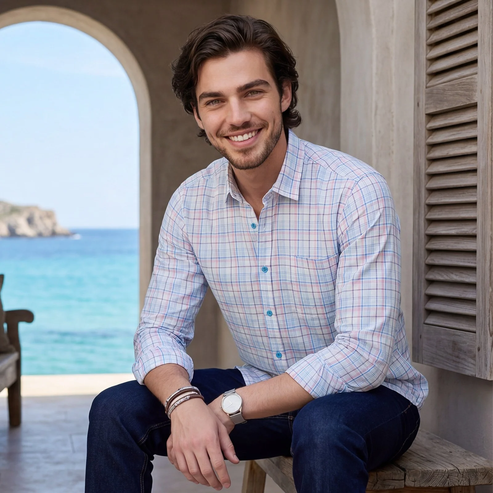 Men's Blue Checks Slim Fit Shirts - Image 2