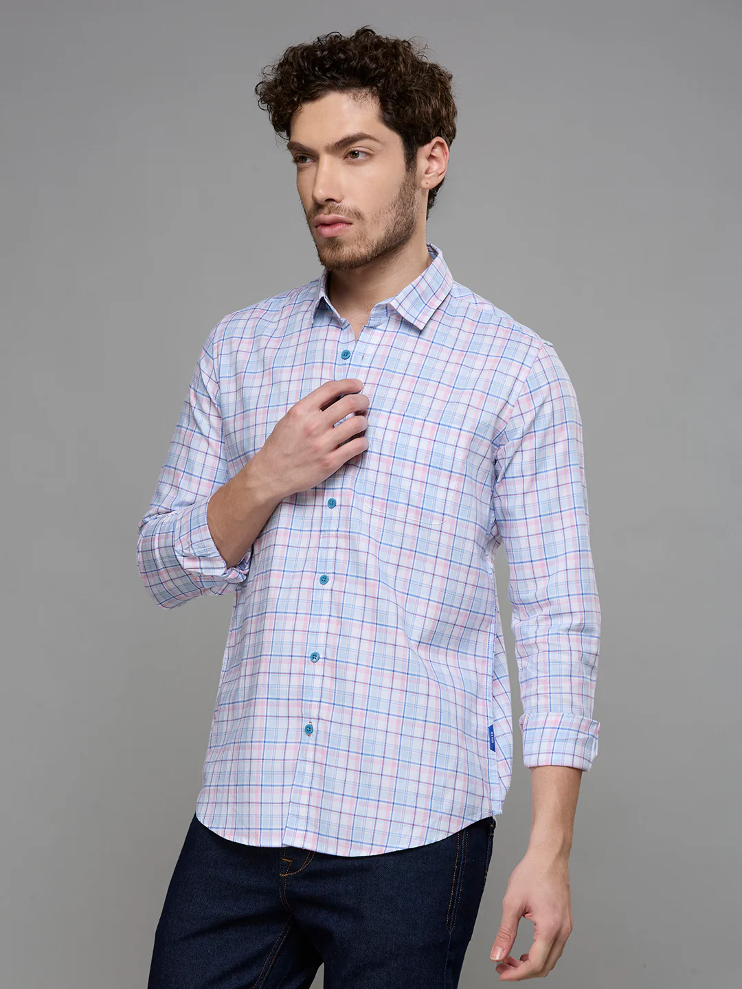 Men's Blue Checks Slim Fit Shirts - Image 4