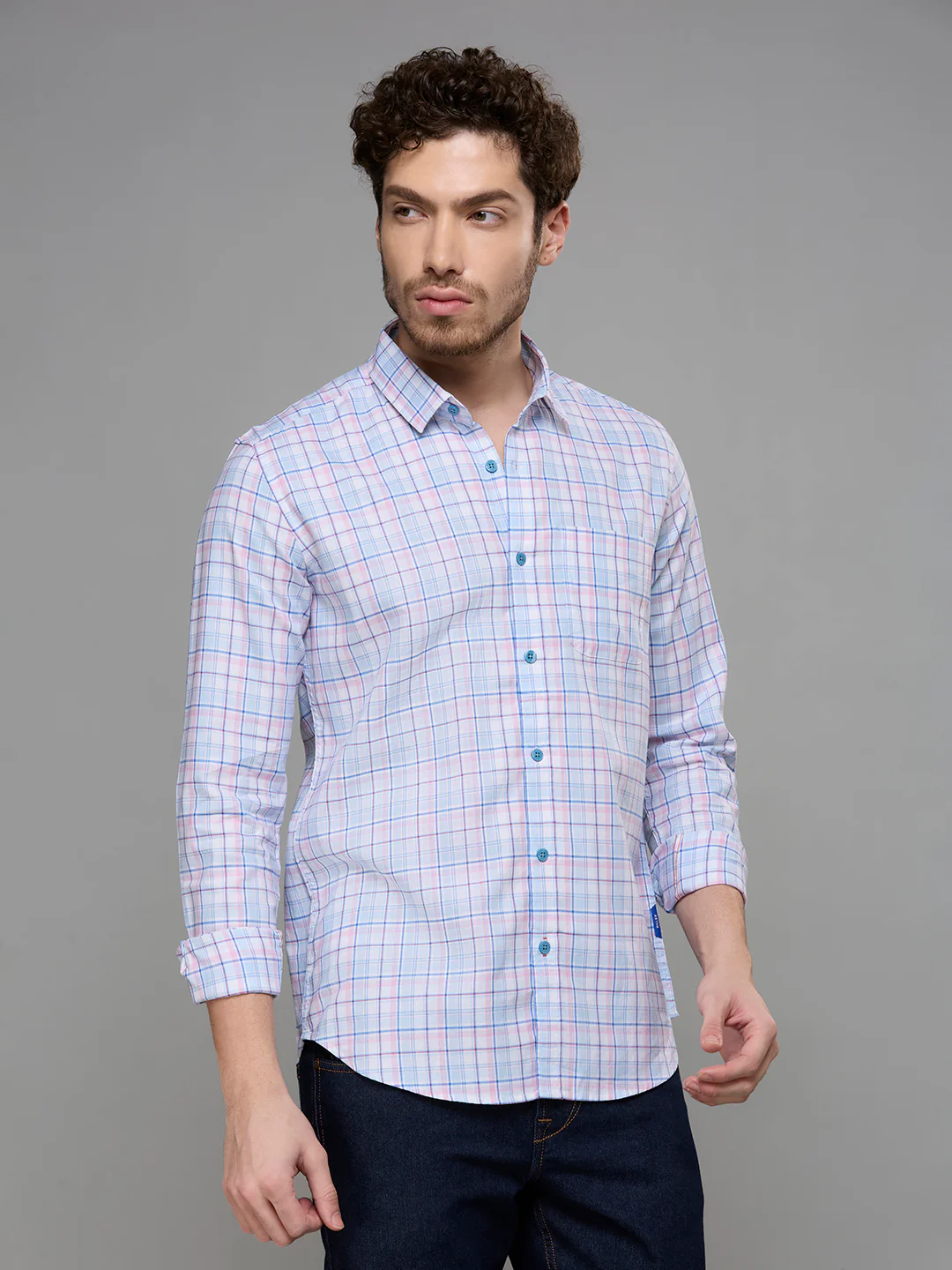 Men's Blue Checks Slim Fit Shirts - Image 5