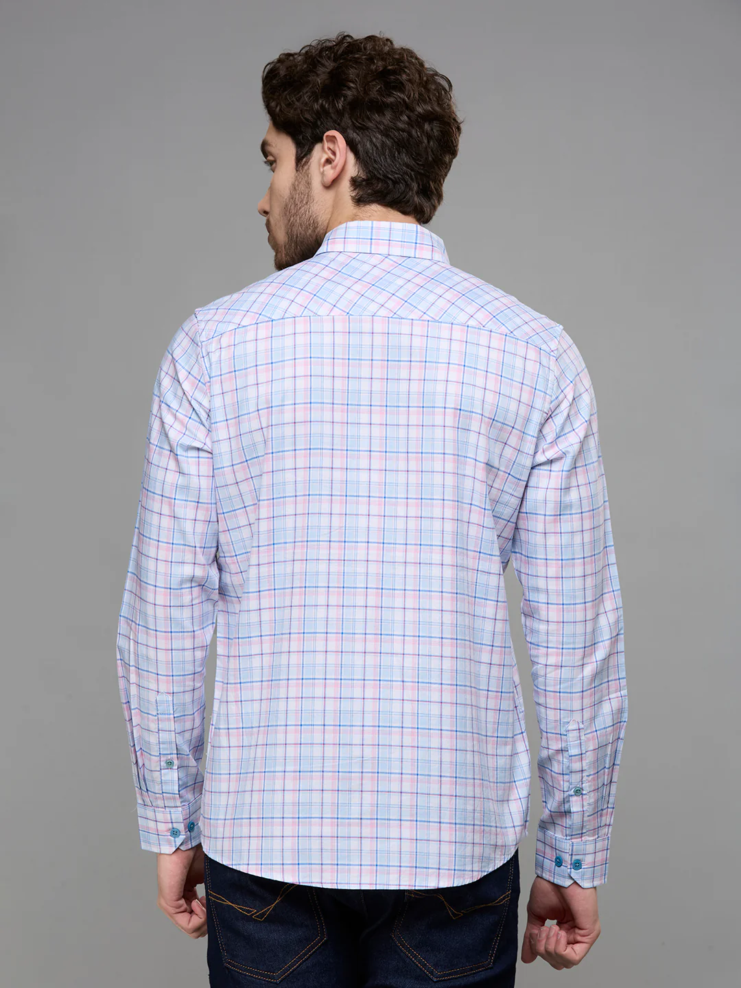 Men's Blue Checks Slim Fit Shirts - Image 6