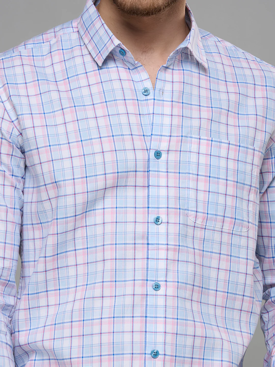 Men's Blue Checks Slim Fit Shirts - Image 7