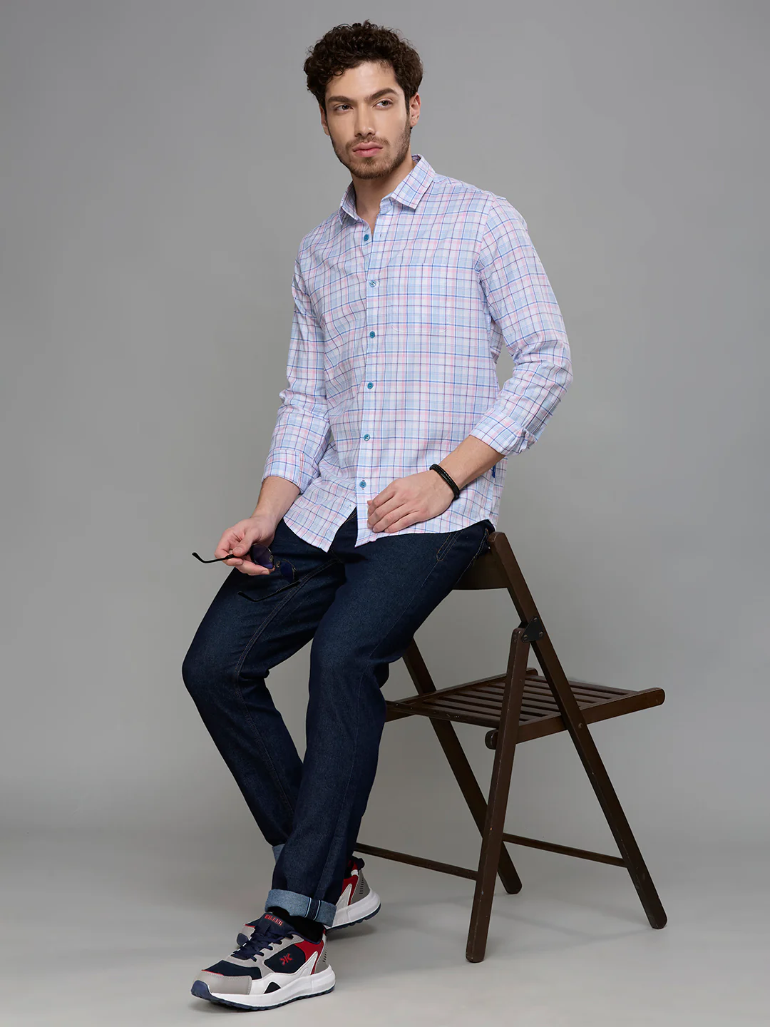 Men's Blue Checks Slim Fit Shirts - Image 8