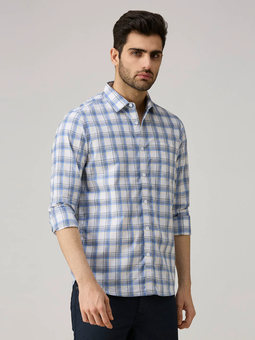Men's Blue Checks Slim Fit Shirts - Image 5