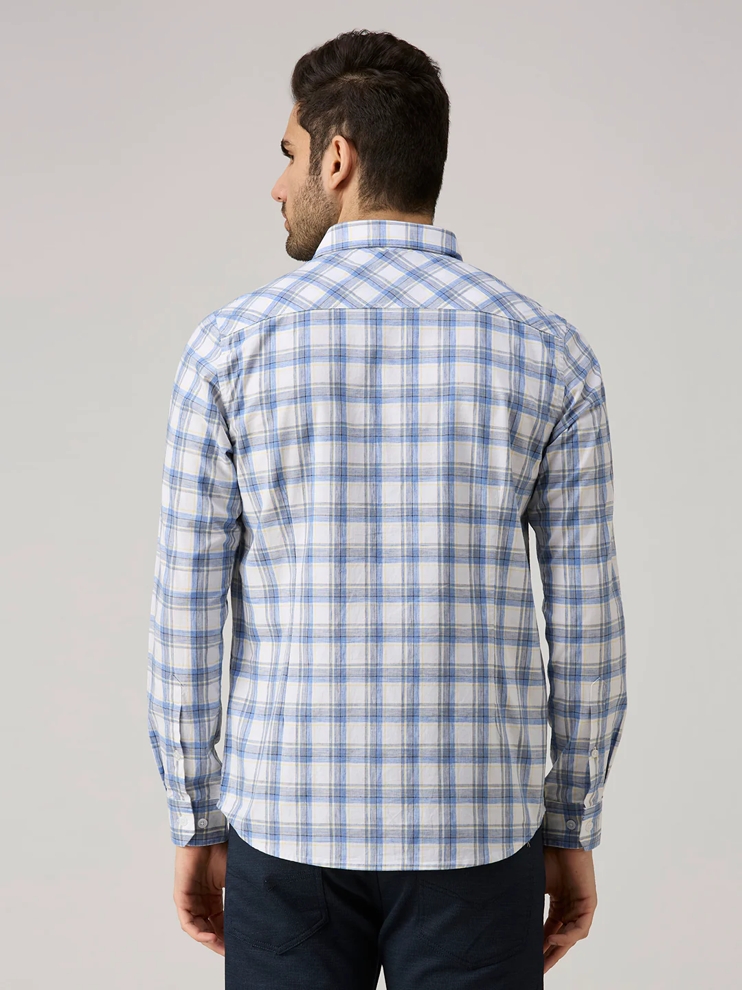 Men's Blue Checks Slim Fit Shirts - Image 6