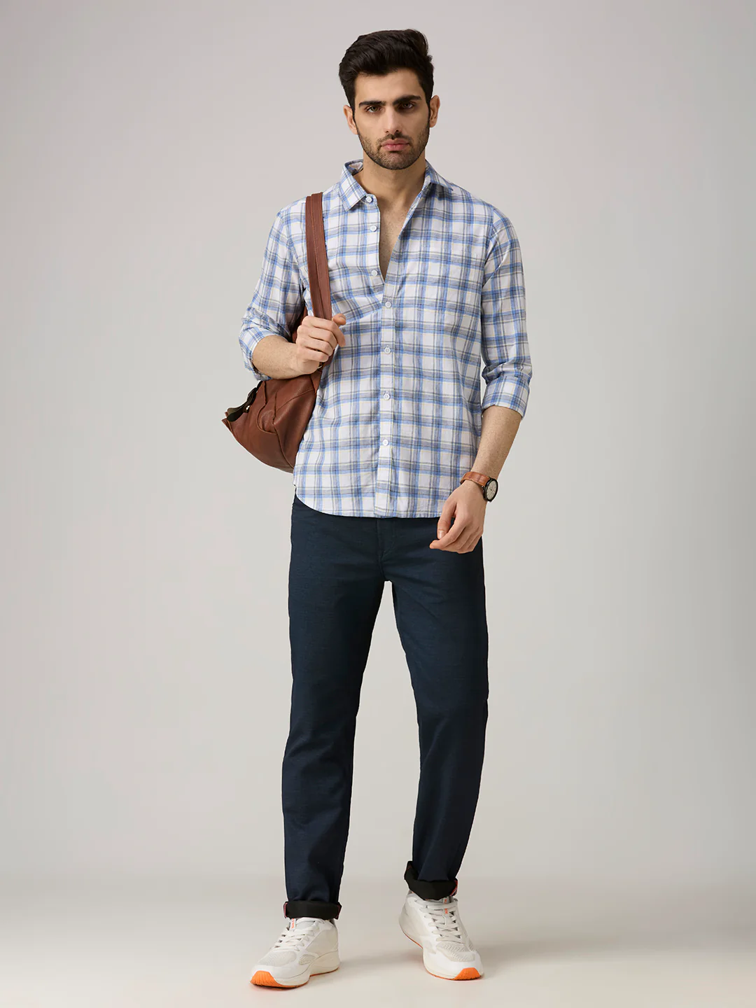 Men's Blue Checks Slim Fit Shirts - Image 8