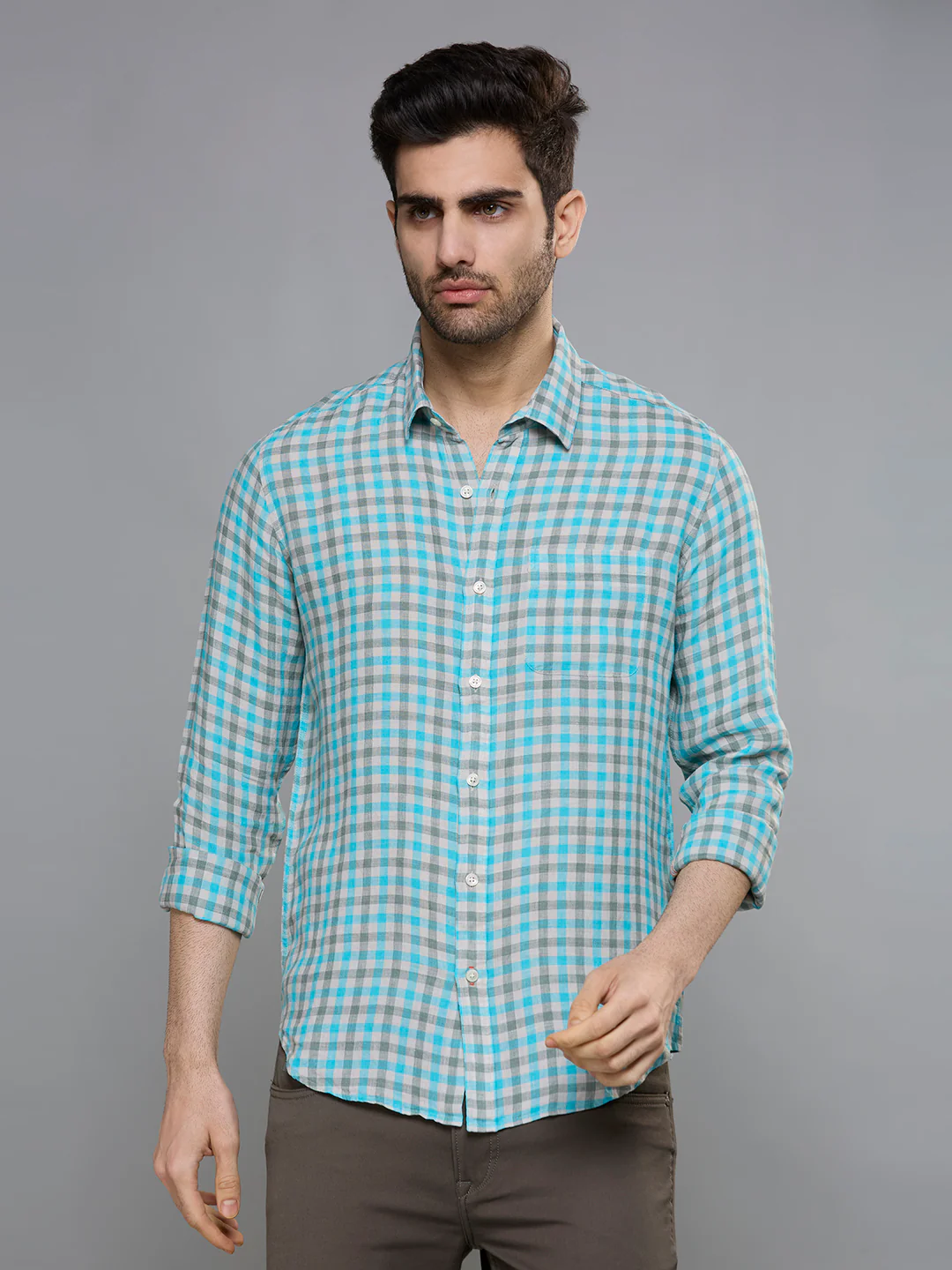 Men's Blue Checks Slim Fit Shirts - Image 3