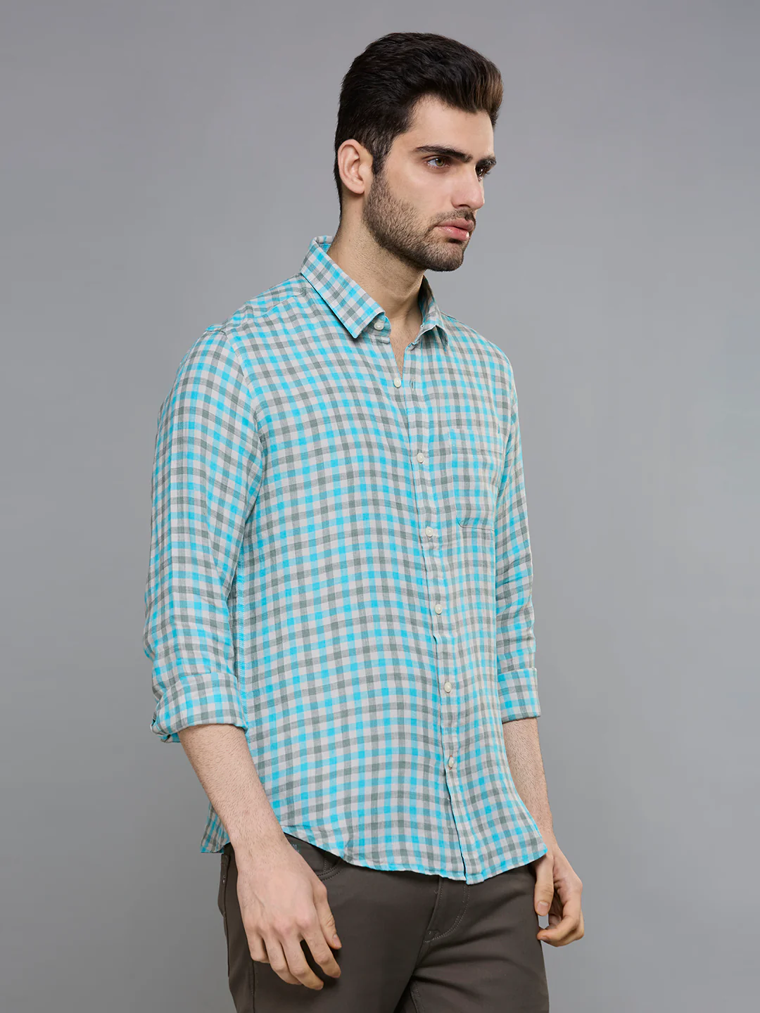 Men's Blue Checks Slim Fit Shirts - Image 5
