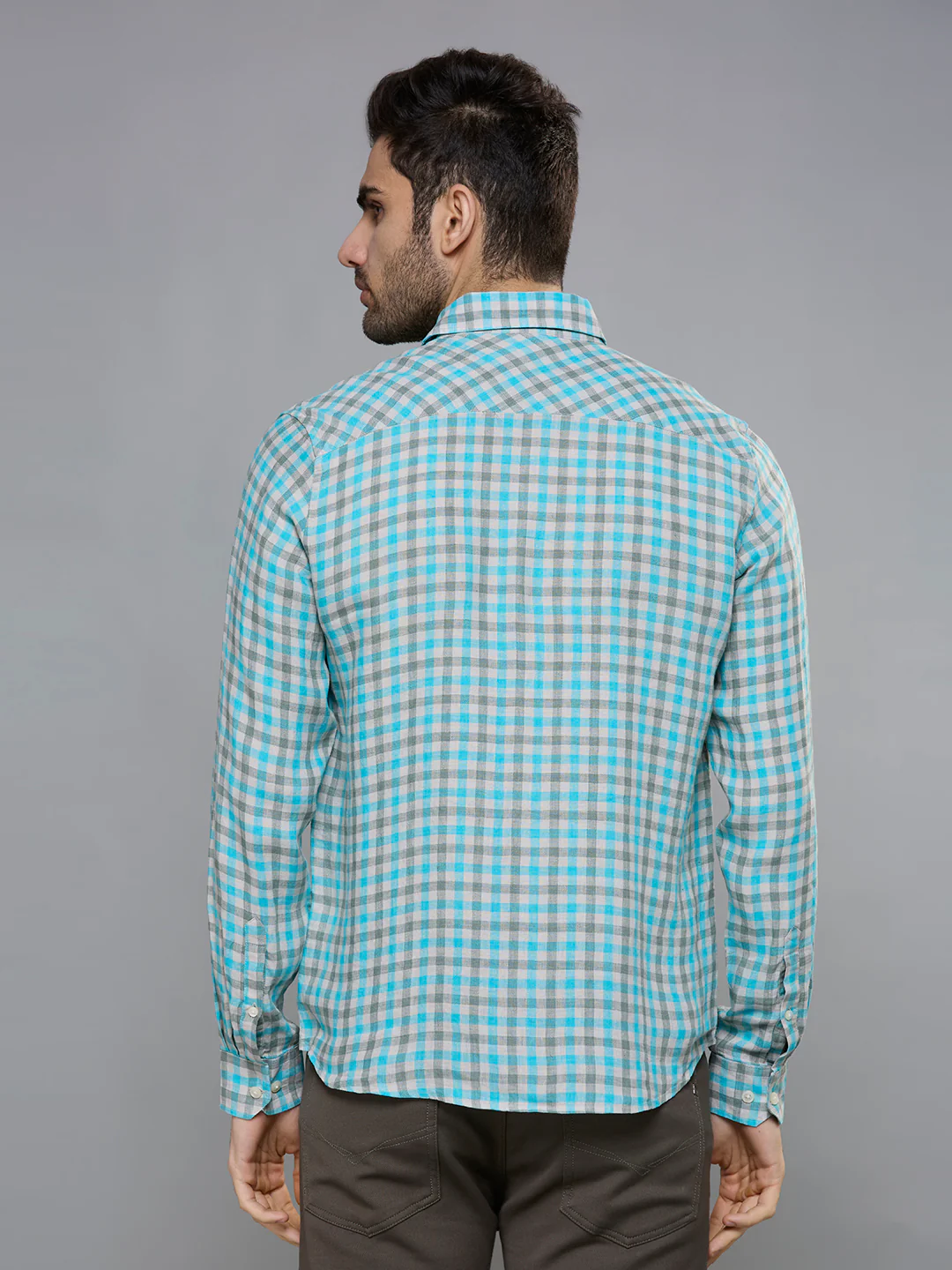 Men's Blue Checks Slim Fit Shirts - Image 6